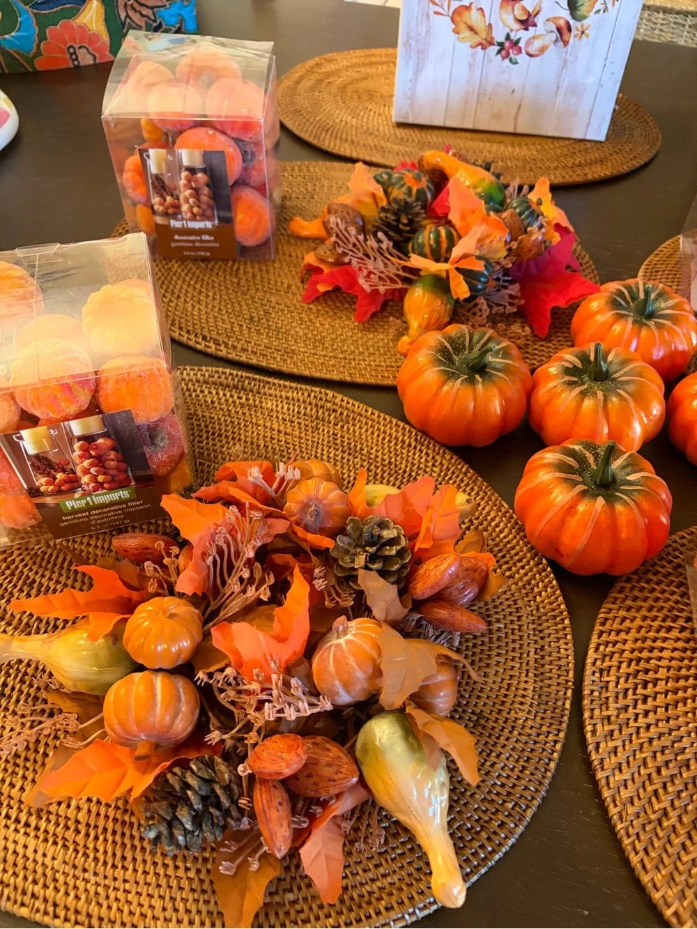 Huge Fall Decor Lot Pier 1 Flocked Pumpkins Vintage Wicker Place Mats ETC